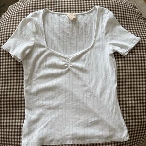 Sezane White Short Sleeve Ribbed Tee